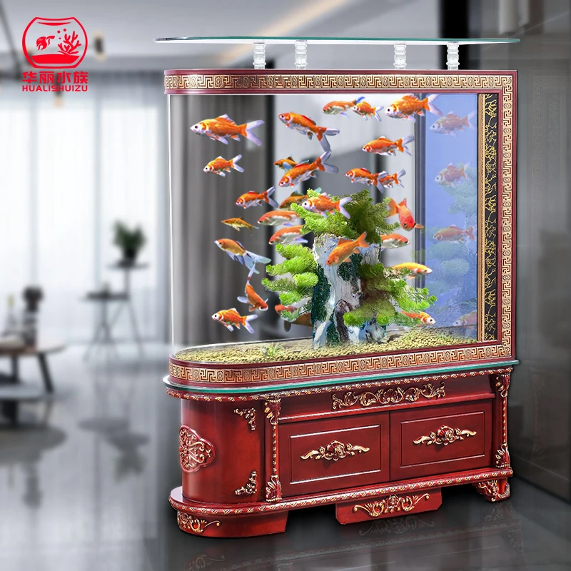 Bullet fish tank living room home medium aquarium glass 1.2m 1.5m ecological landing screen fish tank.