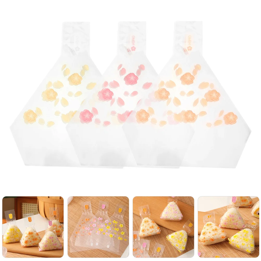 

50Pcs Sushi Rice Ball Packaging Bags Microwave Safe Food Grade Triangle Onigiri Wrappers Tearable Sealable for Lunch Picnic
