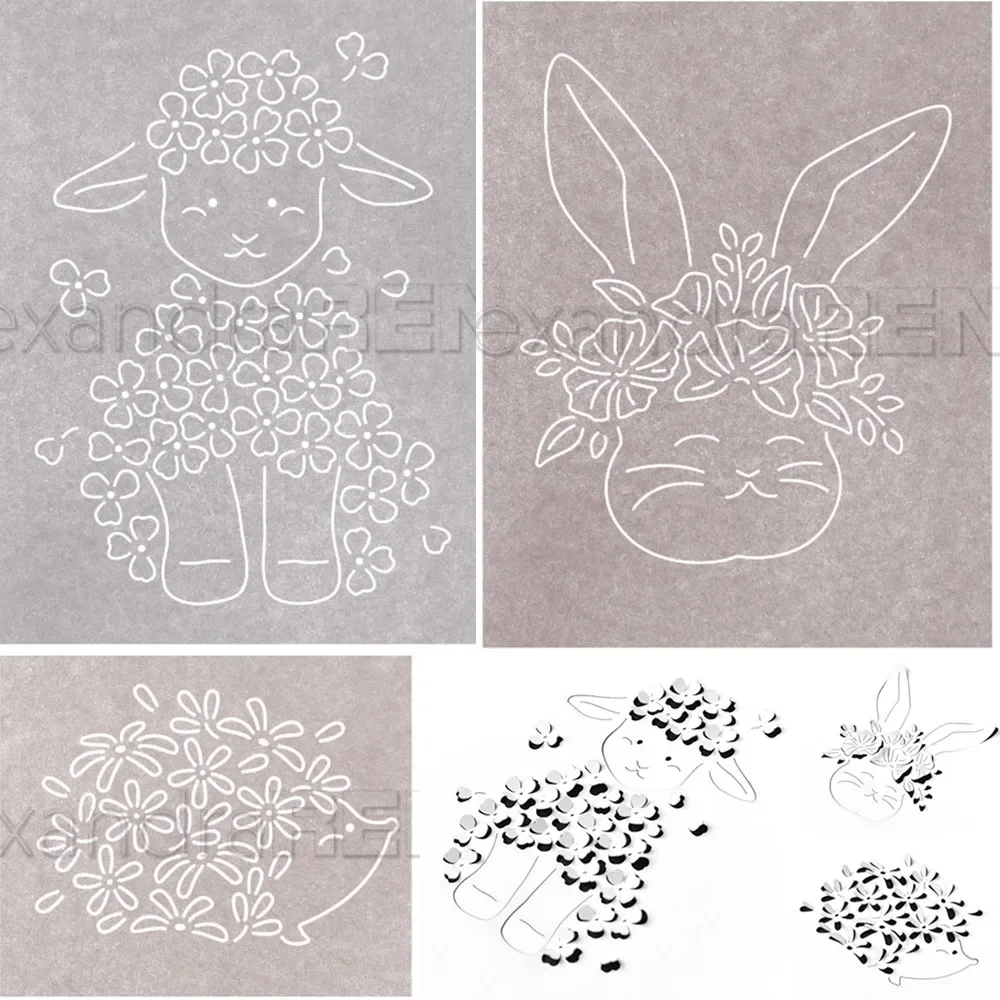 Negative-rabbit with flowers for DIY Scrapbooking Crafts Dies Cut Stencils Maker Photo Album Template Handmade Decoration