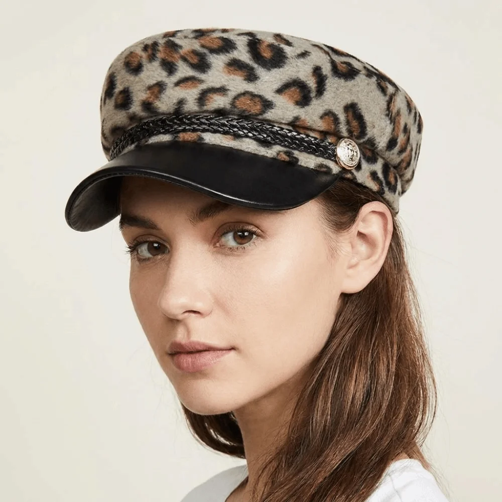 Casual Plush Leopard Print Beret Korean Style Big Head Circumference Painter Cap Flat Top Versatile Women Artist Hat Daily