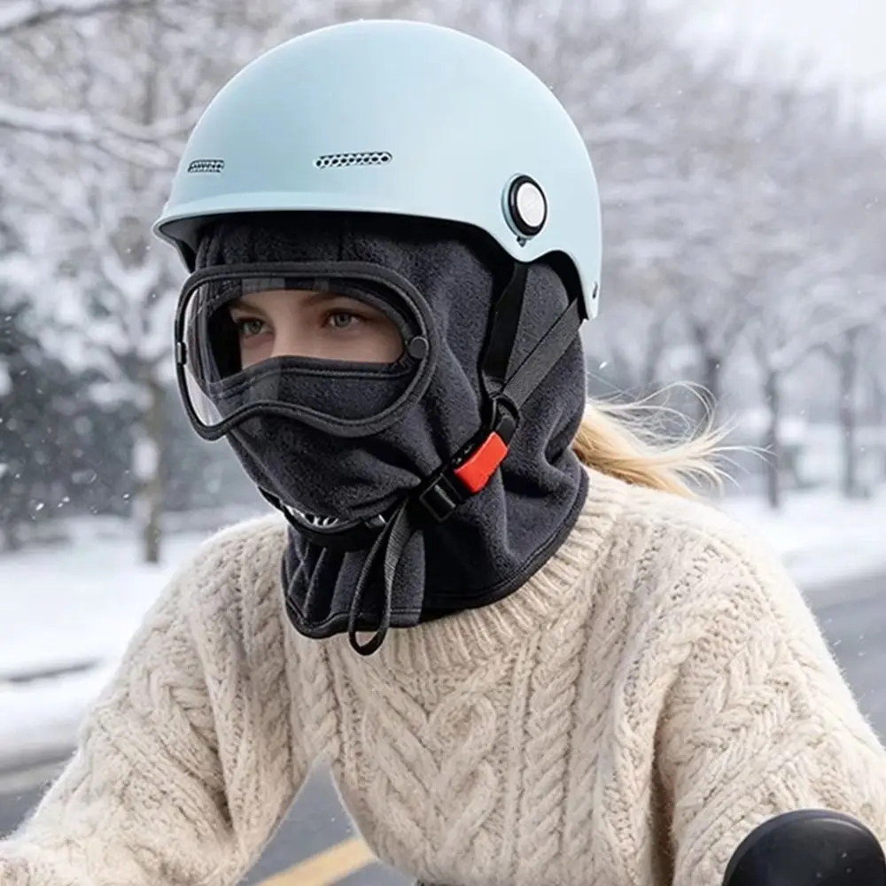 Windproof Fleece Balaclava Hat Thickened Clear Eye Shield Winter Cycling Goggles Hood Neck Warmer Face Cover