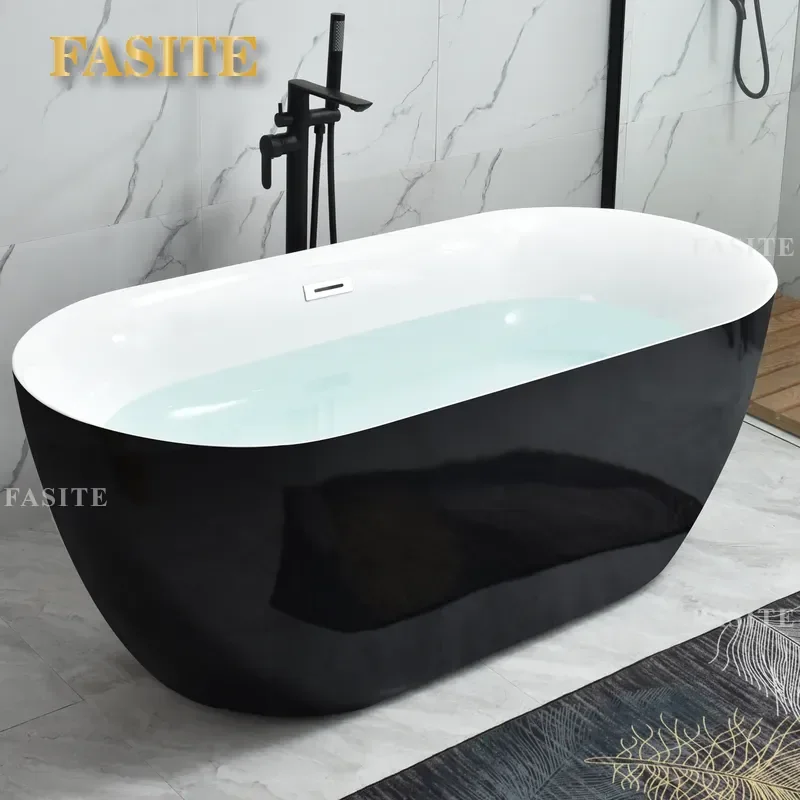 For 1.3m-1m Small Apartment Hotel Black Acrylic Bathtub Household Compact Soaking Tub Modern Bathroom Fixture Durable