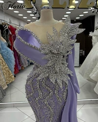 Lavender Crystals Prom Dresses Mermaid Sheer Neck One Shoulder Evening Dresses For Women Party Gown Vestidos De Noche Customized
