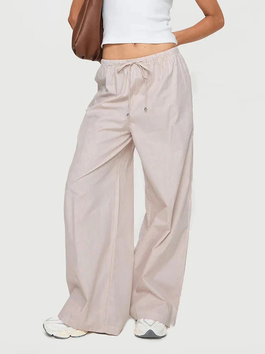 CHQCDarlile-Pantalon large taille haute à rayures pour femme, bas de salon, décontracté, proximité, wstring, taille élastique, fjadt