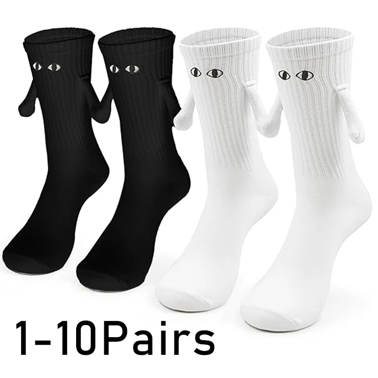 Funny Matching Couple Socks Instagrammable Magnetic Hand Hold Mid Calf Set for Dating Couples BFFs Photo Prop