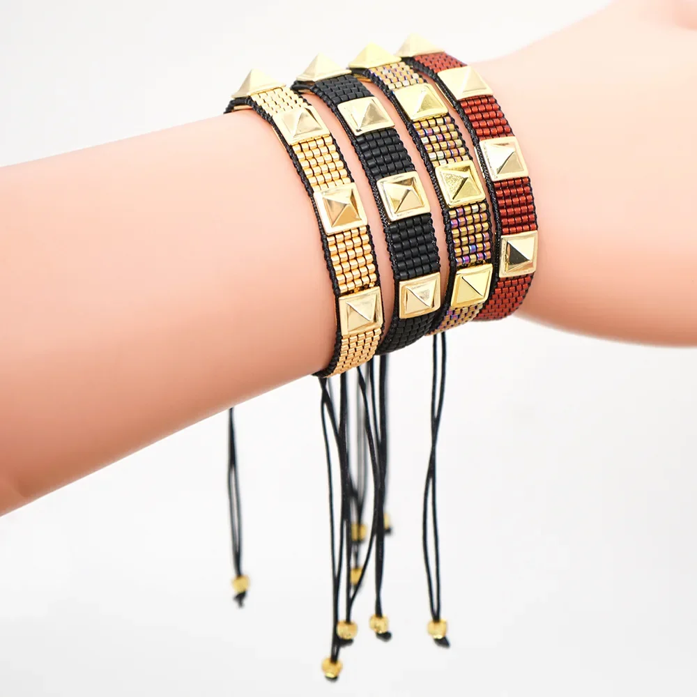 

Rice Ball Bracelet Hand woven fashion Gilded willow nail Simplicity Retro Bohemia geometry Unisex Beaded Bracelet