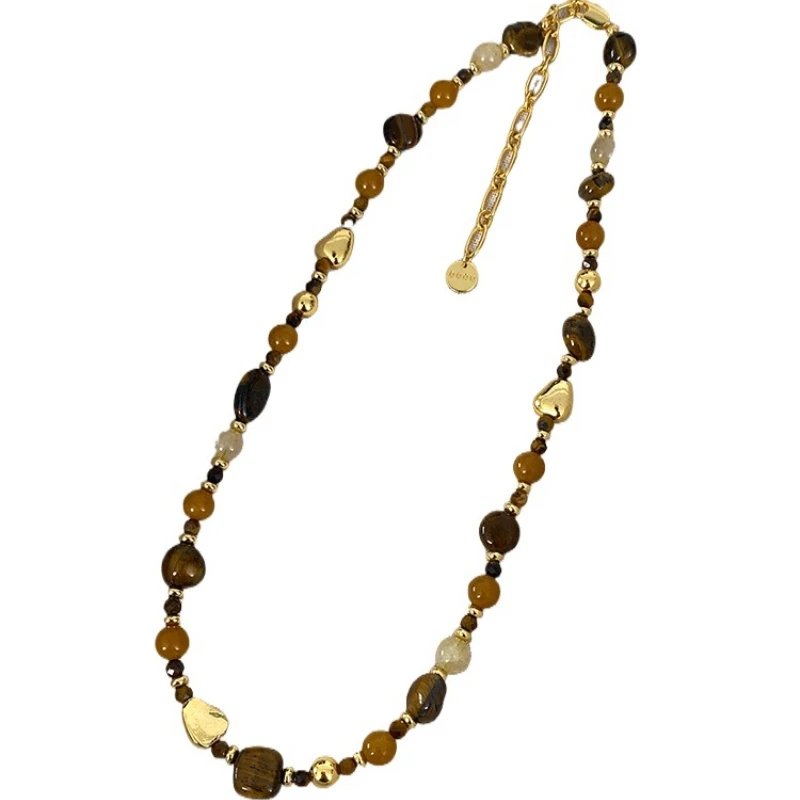 

Simple and exquisite liquid design tiger's eye stone beaded autumn and winter retro necklace