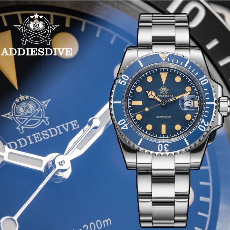 

ADDIESDIVE 41mm Calendar Window 316L Stainless Steel Men's Watch 20Bar Waterproof Quartz Ceramic Bezel Luminous Watches