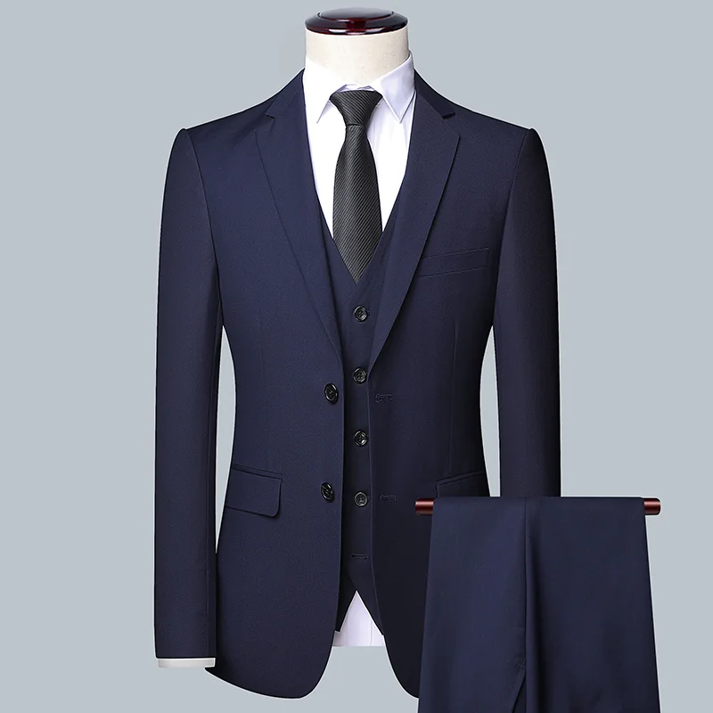 High Quality Men Simple Business Elegant Fashion Job Interview Gentleman Suit Slim 3-piece Suit Blazer+ Waistcoat + Trousers