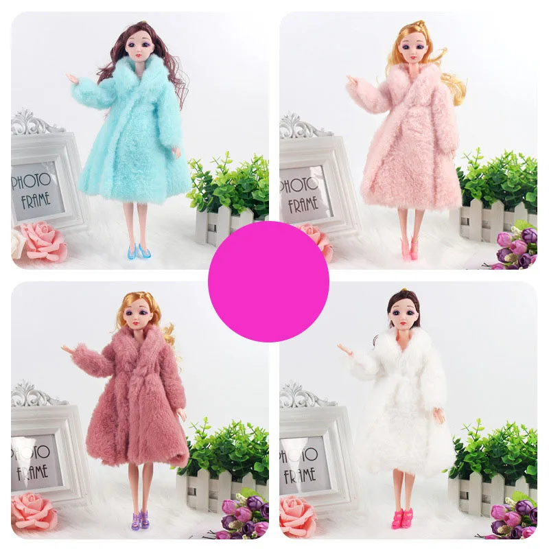 Faux Fur Exquisite Design Charming Dress Coat For Baby Dolls Must-have Doll Clothes 30cm Doll Fancy Winter Long Sleeve Coat