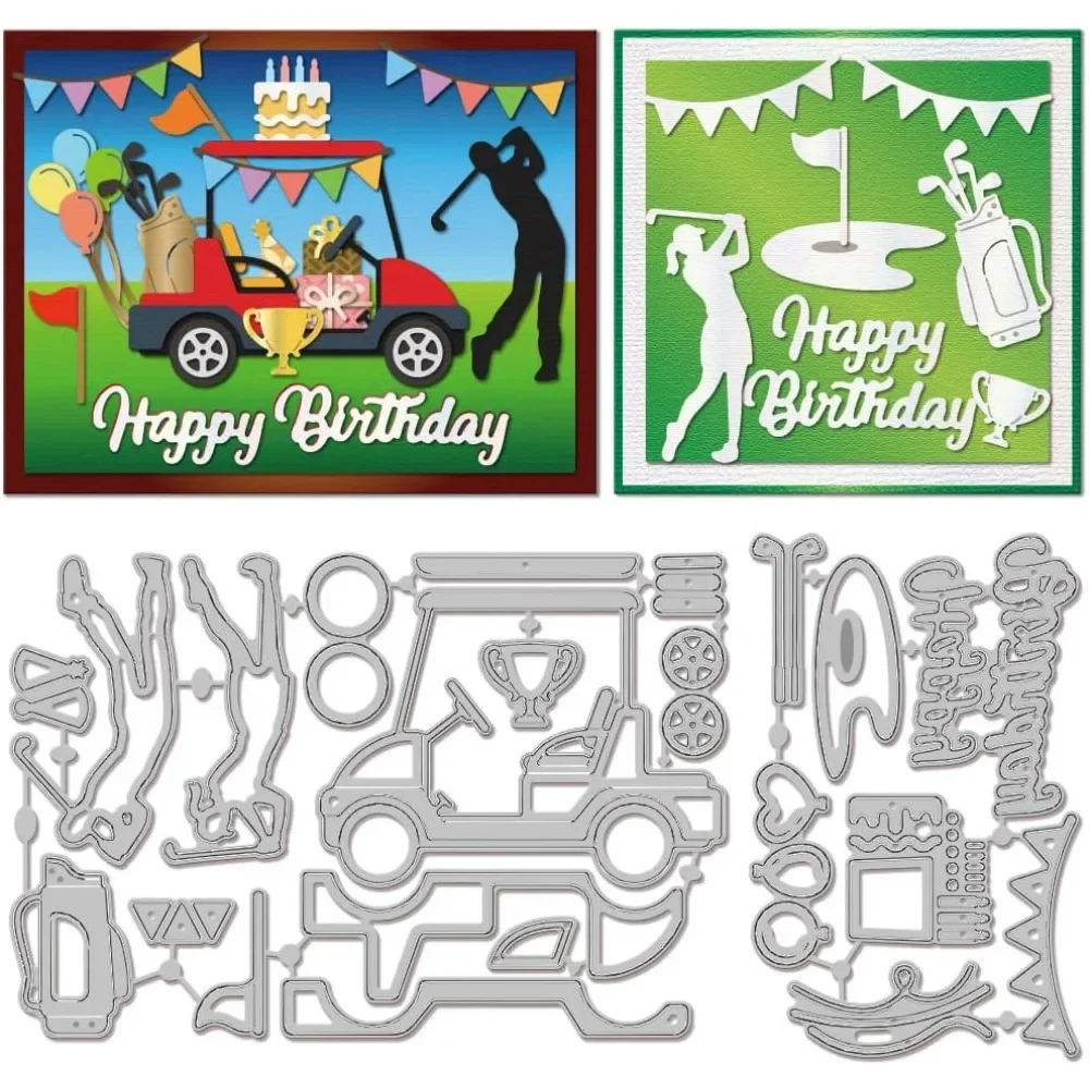 Geburtstags-Golf-Stanzformen für die Kartenherstellung, alles Gute zum Geburtstag, Stanzform für DIY Scrapbooking, Tagebuch, Prägung, Papier, Basteln, Dekor