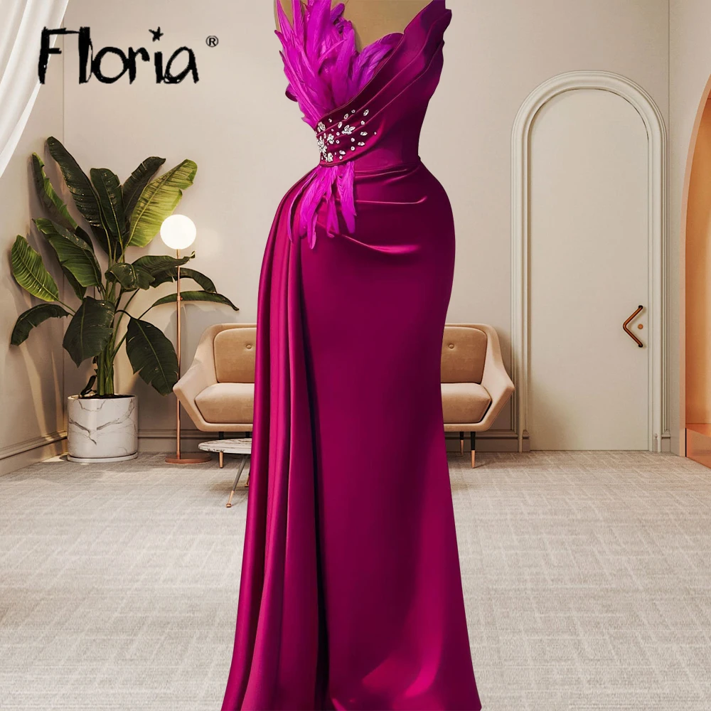 Vestido De fiesta fucsia De plumas De dos diseños para mujer, vestidos De graduación De boda con cuentas hechos a medida, vestidos De compromiso De talla grande