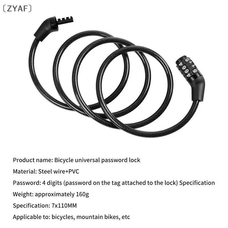 [ZYAF」 دراجة 1 متر قفل بكلمة مرور غير قابل للتغيير مكون من 4 أحرف، قفل سلك فولاذي، قفل مضاد للسرقة #6