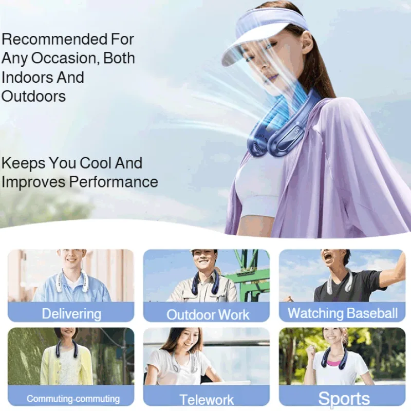 Портативный подвесной маленький вентилятор на шею, бесшумный безлистный охлаждающий маленький ленивый вентилятор