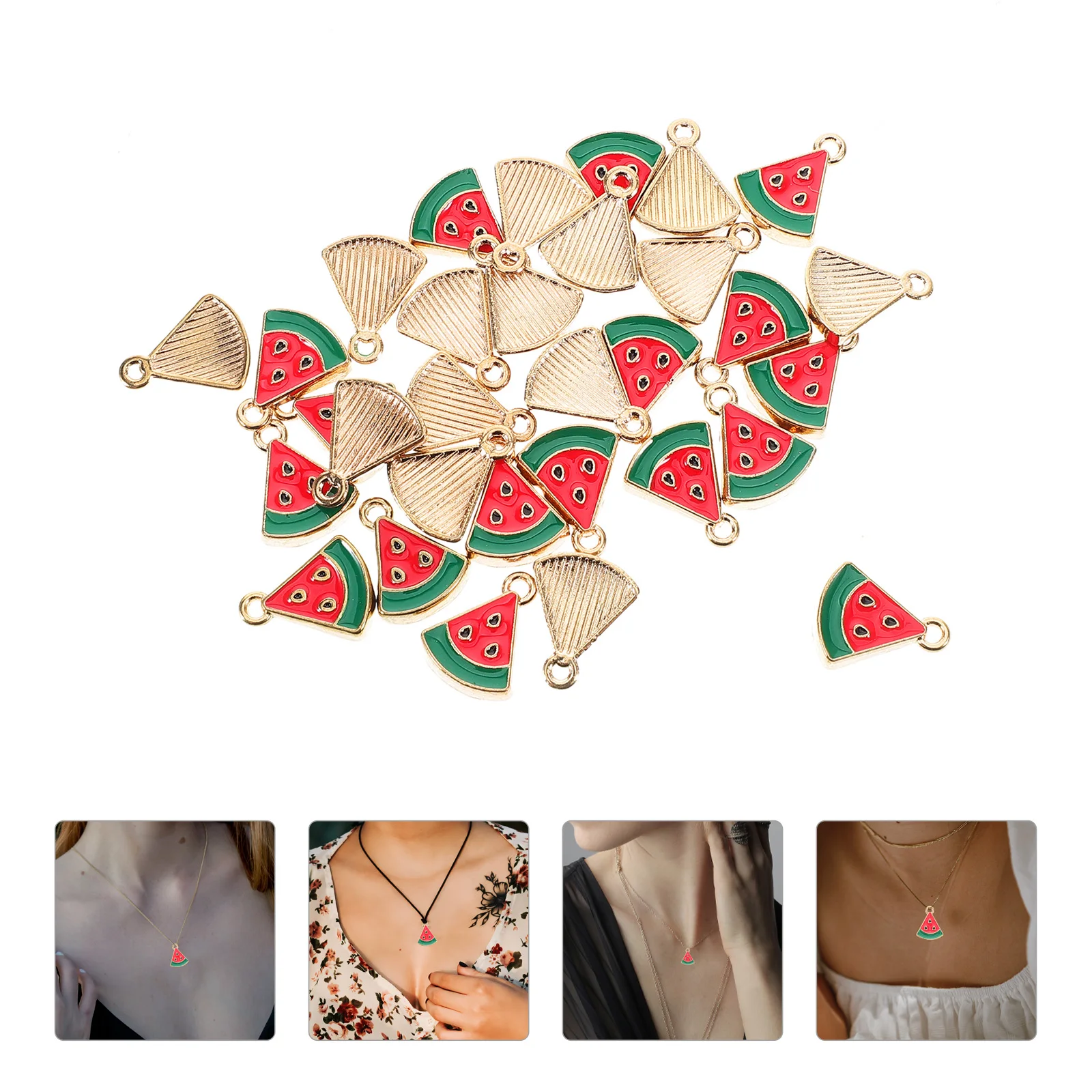 

30pcs Alloy Enamel Watermelon Charms Mini Pendant Earrings Keychain Diy Jewelry Scrapbooking Summer Accessories For Necklaces