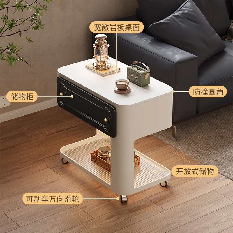 

Light luxury Italian sofa edge few removable with wheels cream wind creative living room rock slab bedside table modern high