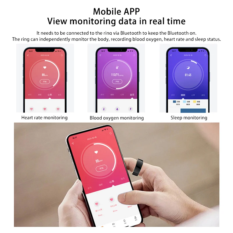 Smart Ring Waterproof Body Monitoring Exercise Heart Rate Blood Pressure Blood Oxygen Detection Magnetic Charging Titanium Alloy - Image 5