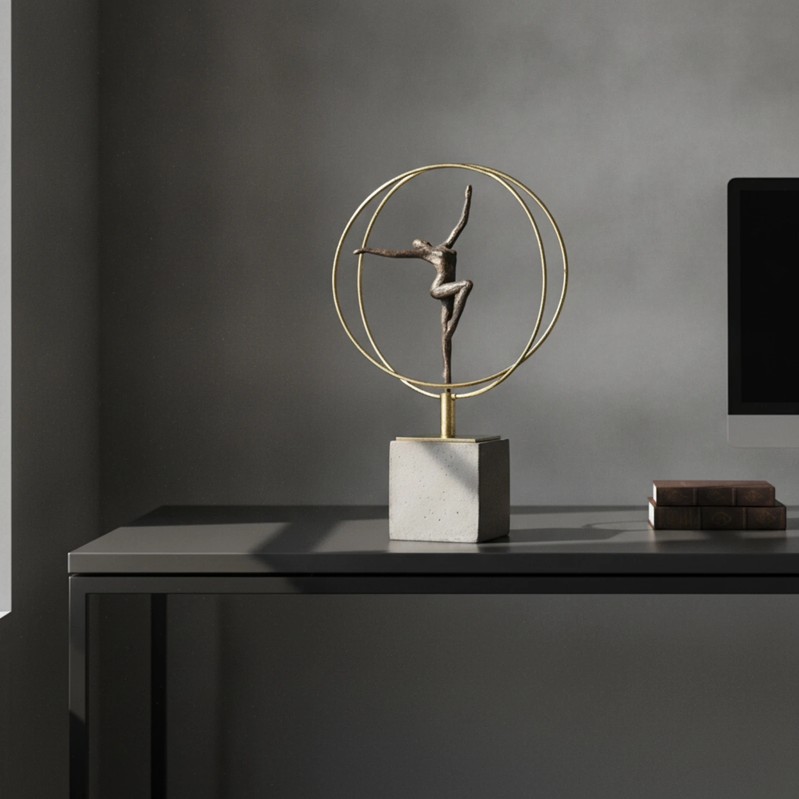 Gymnast Figurine with Pedestal Modern Gymnast Sculpture Ornament Geometric Decorative Object Contemporary for Gymnasts