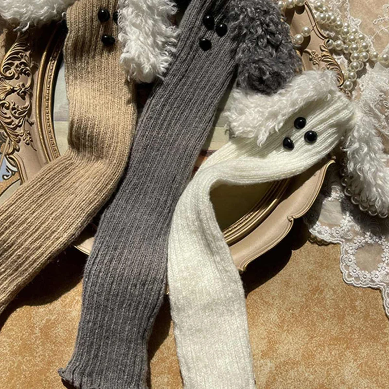 1Pair Cute Knitted Lolita Leg Warmers Long Cartoon Dog Ears  Socks Foot Leg Cover Cuff Fashion Winter Crochet Knitted Wool Cable