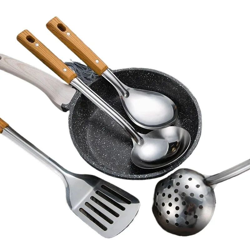 1PC Stainless Steel Imitation Wood Grain Handle Spatula Slotted Spoon Multi-Tool Set for Cooking Lightweight Kitchen Utensils