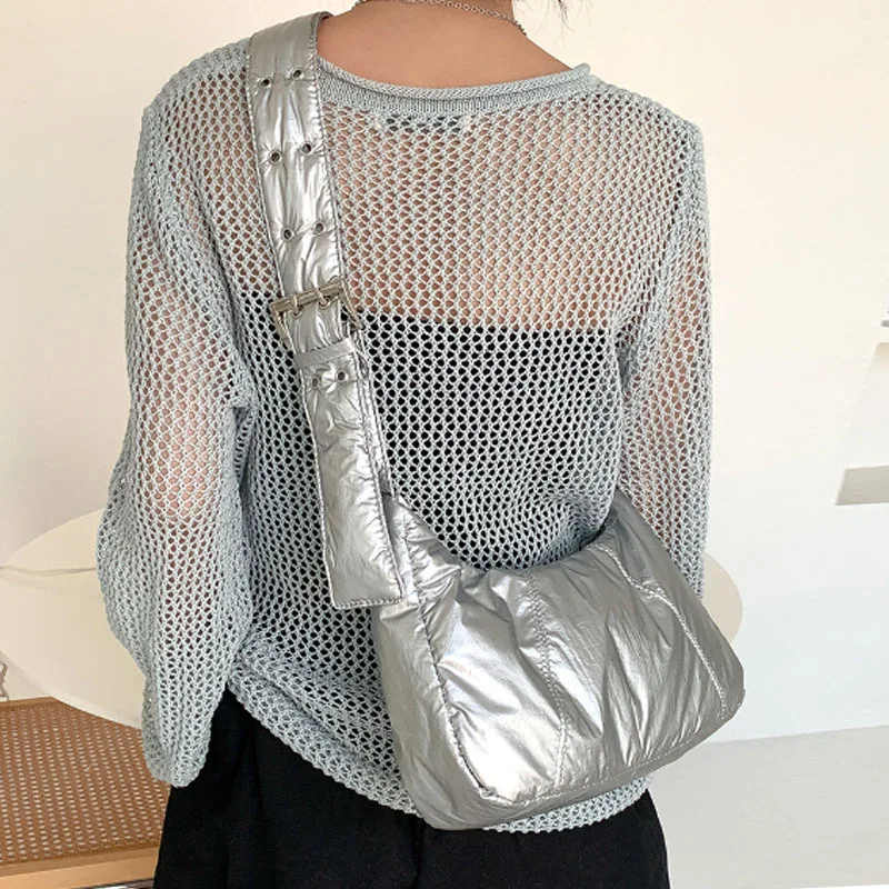 Silver Women Bag 2024 New Large Capacity Versatile Broadband Shoulder Bag Simplified Casual Crossbody Bag