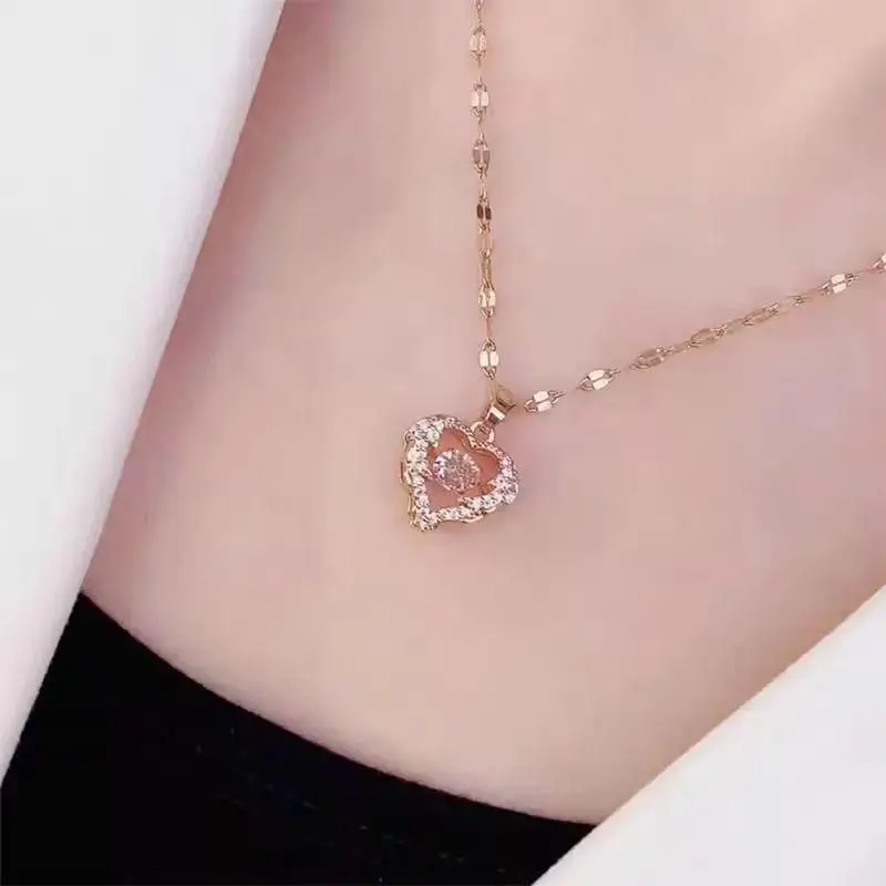 Japanese And Korean Style Love Soul Dynamic Ocean Heart For Girls Collarbone Chain, New Pendant Design, Alloy Chain