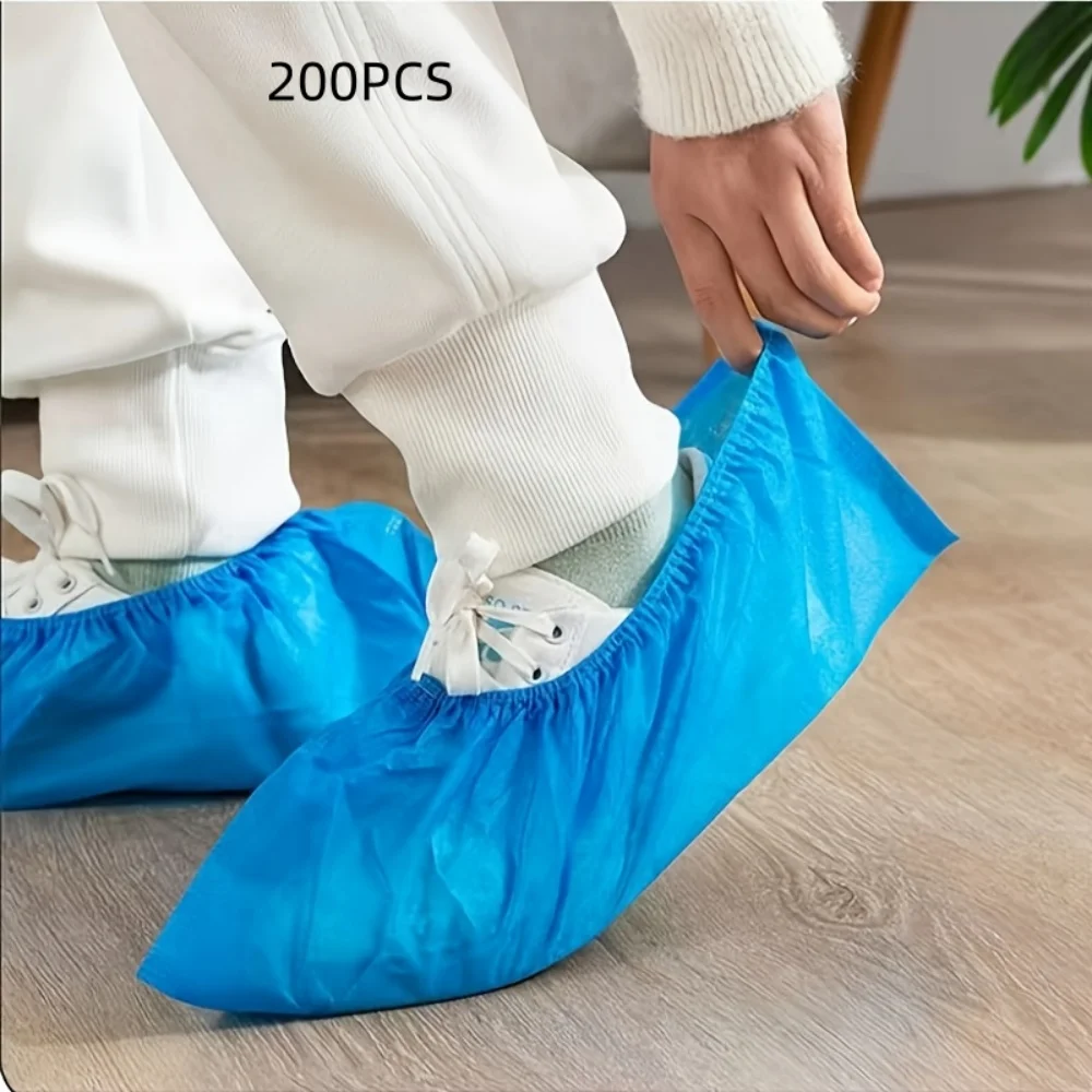 

200pcs Disposable Waterproof Shoe Boot Covers Elastic Dustproof Foot Protector for Home Workshop Maintenance Rainy Day
