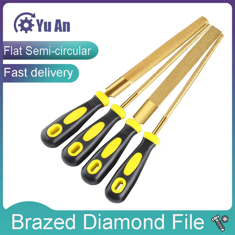 Brazed Diamond File, Flat Semi-circular, 6 Inches, 10 Inches, 12 Inches, Jade Metal, Rust Removal, Stone Polishing, 8 Inches