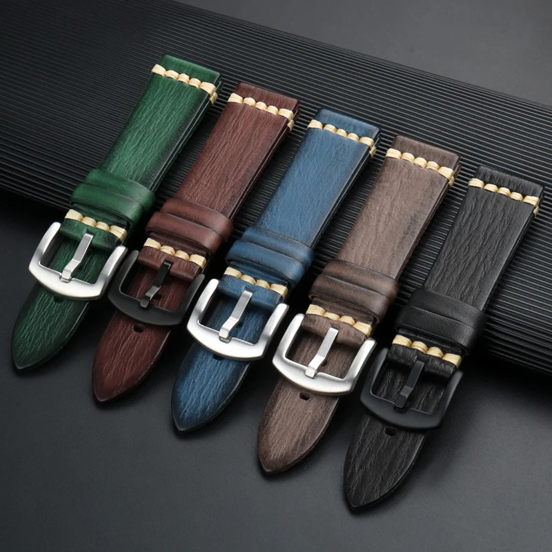 Handmade Leather Watch Strap for Panerai For Tudor Rudder Biwan Bronze For Breitling Italian Cowhide Watch Band 20mm 22mm 24mm