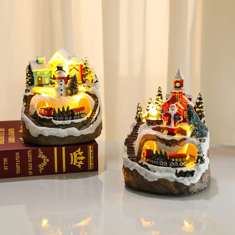 Electric Concert Luminous Music Spinning Small Train Ornament Christmas Decoration for Home Santa Claus New Year Children's Gift