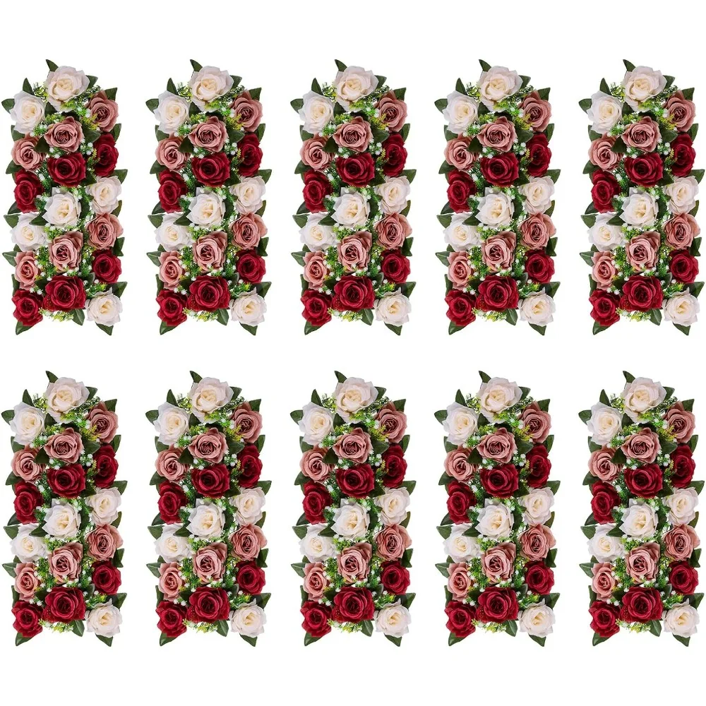 

Artificial Flowers Wedding Centerpieces Decorations 10 Pcs Silk Floral Arrangement Dinning Table Runner, Rose Flower