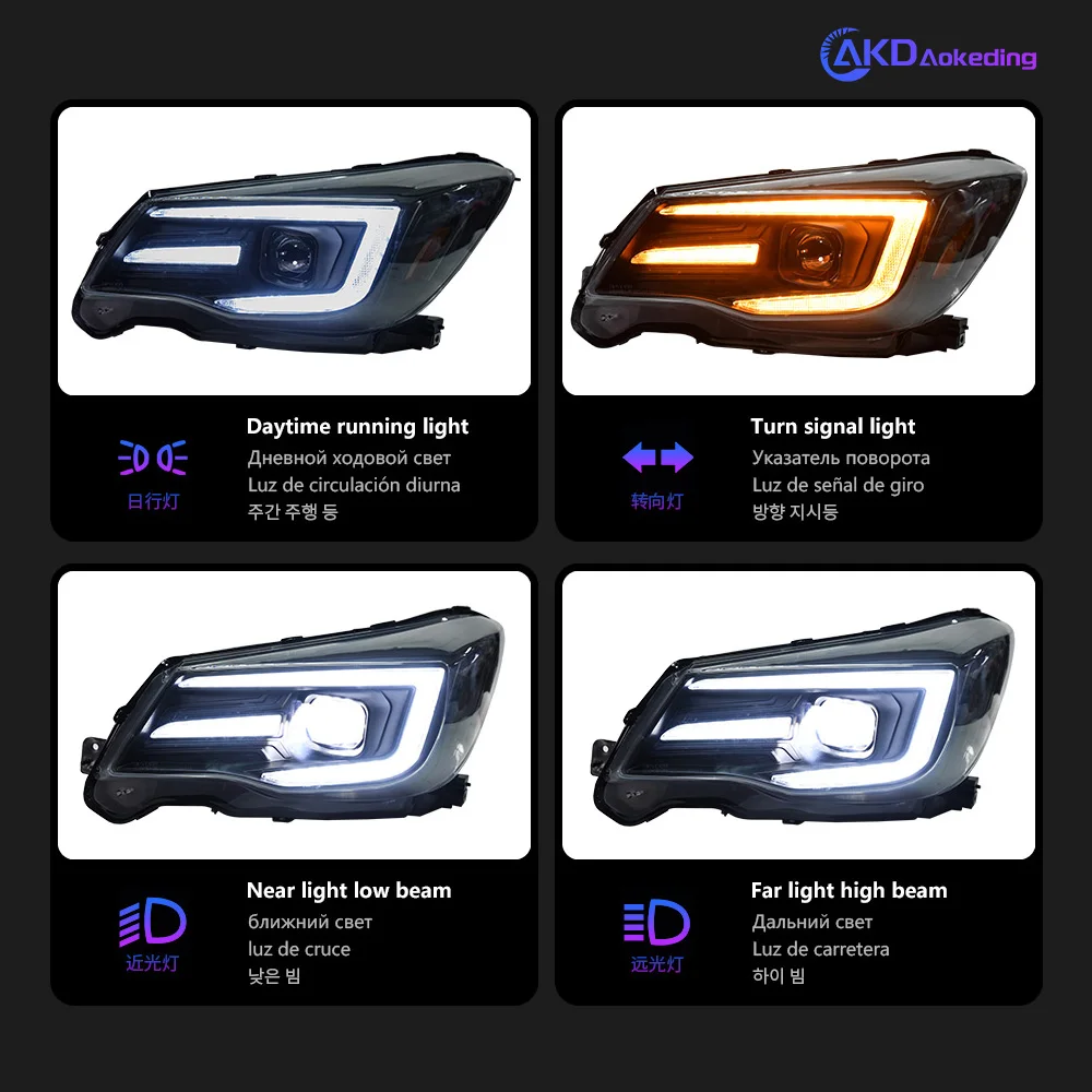AKD Head Lamp for Subaru Forester LED Headlight 2013-2018 Headlights Forester DRL Turn Signal High Beam Angel Eye Projector