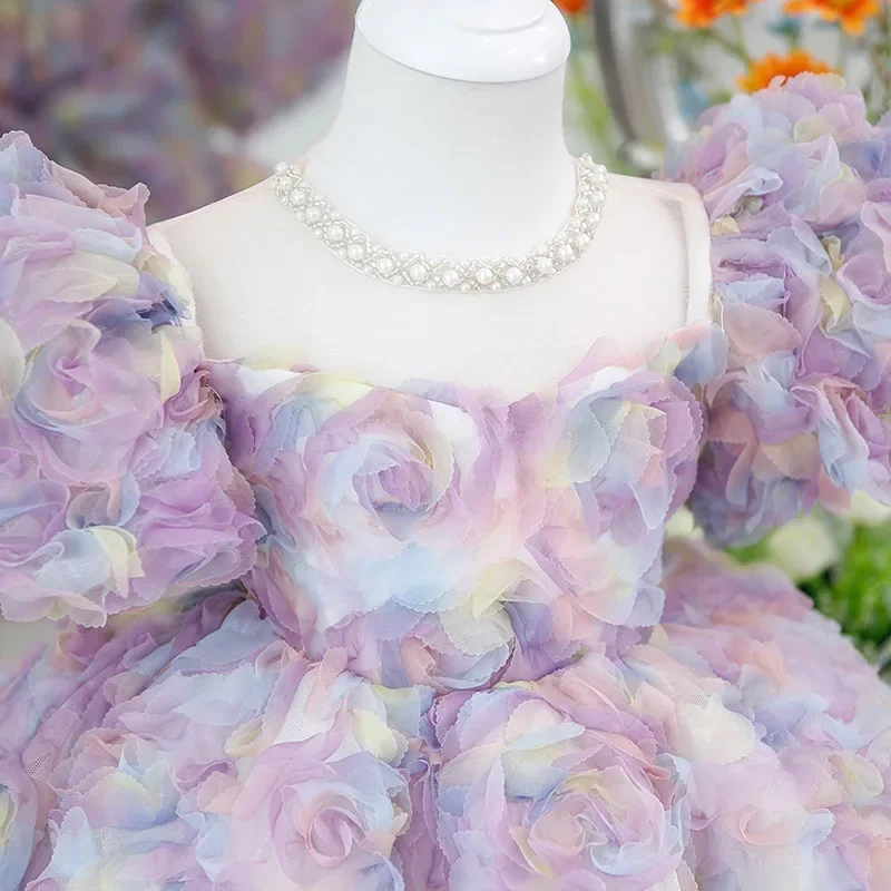 Violets-vestidos de desfile de graduación para niños, Vestidos de Noche de lujo para niñas de flores, fiesta de cumpleaños, Vestido corto de tul de princesa para niños, 2023