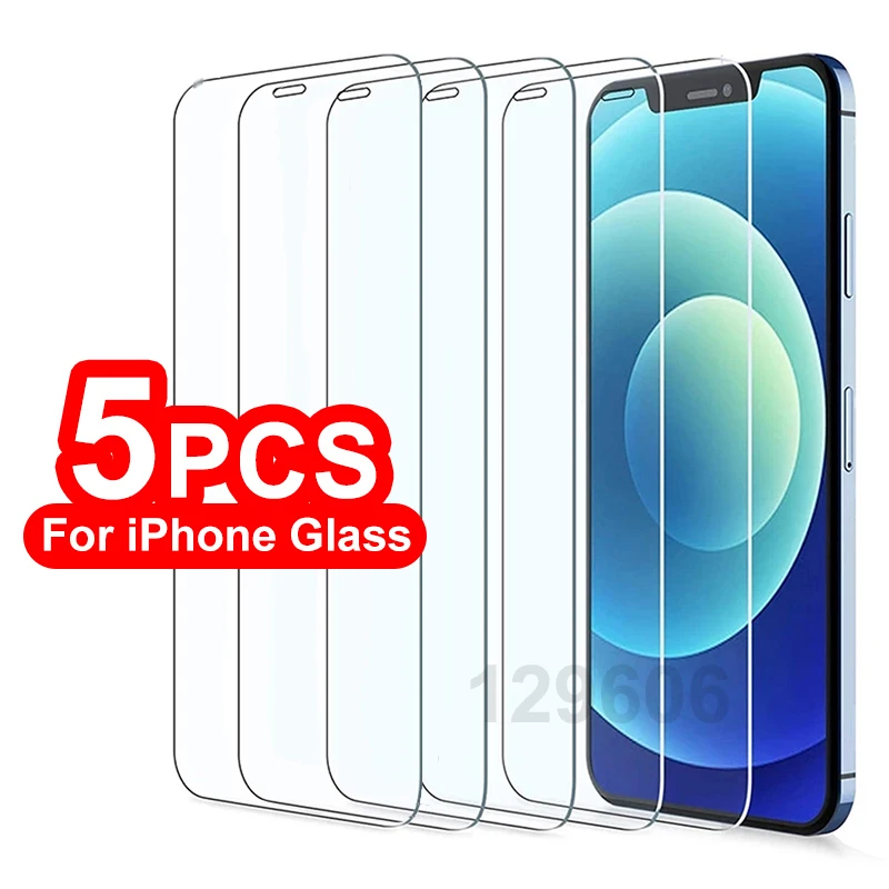 5Pcs Tempered Glass for iPhone 11 12 13 14 15 Pro Max Screen Protector for iPhone 12 13Mini 14 15 Plus SE X XS XR 6 6s 7 8 Plus