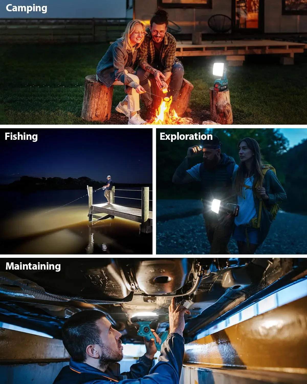 Portable Outdoor Light LED Cordless Work Light for Bosch 18V Li-ion Battery with USB Interface for Work Site and Emergency Use