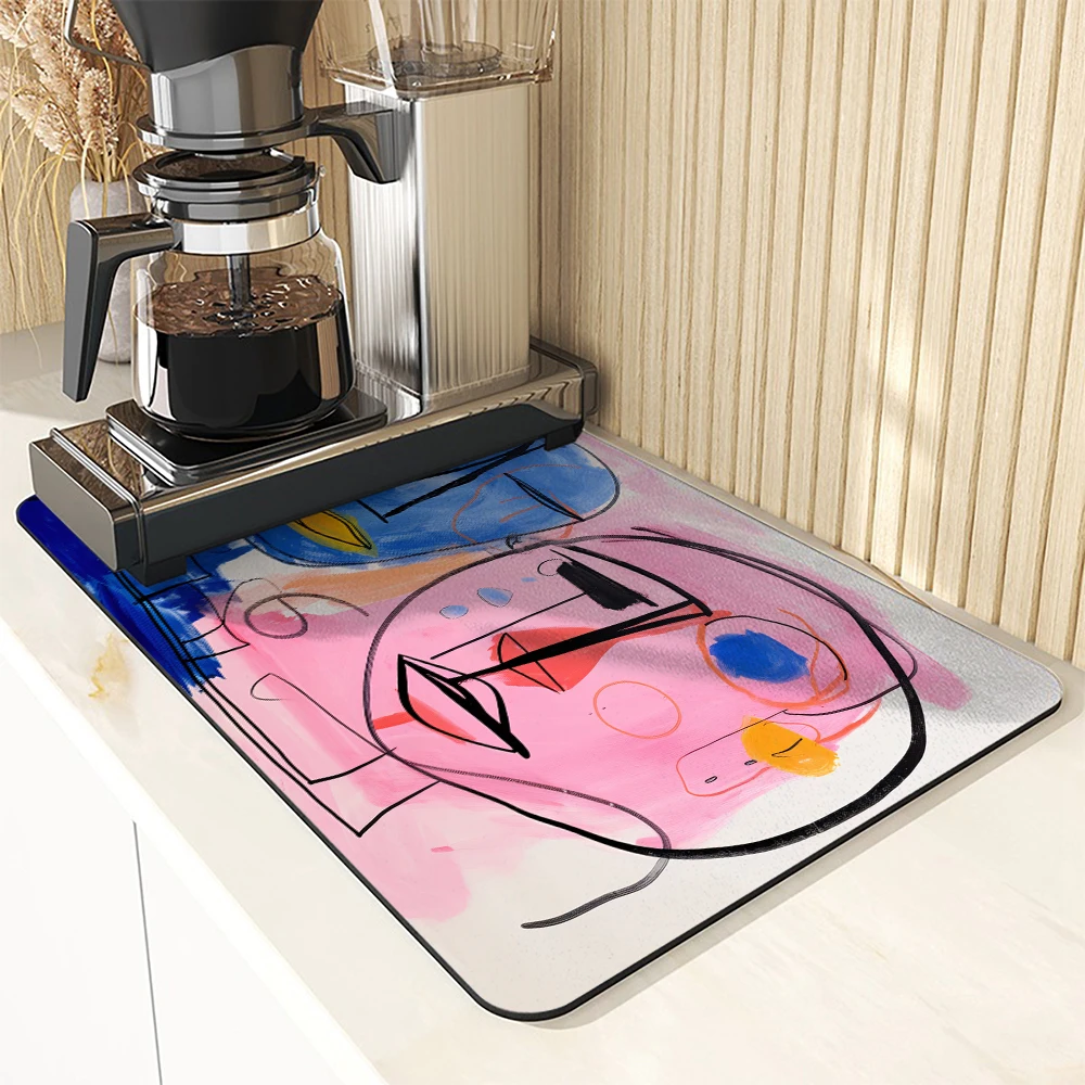 Kitchen Absorbent Drying Mat Picasso Style Abstract Face Kitchen Table Decoration & Accessories Color Pattern Tables Mats