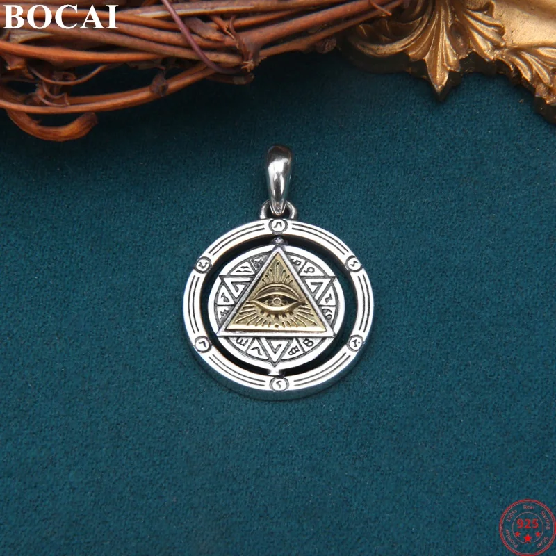 

BOCAI S925 Sterling Silver Pendants for Women Men Retro All-seeing Eye Starry Pattern Rotatable Charm Amulet Jewelry Wholesale
