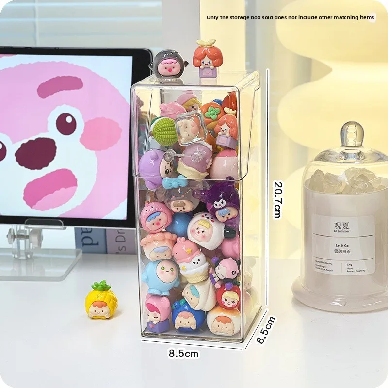 صندوق تخزين على شكل شخصية Mengli، صندوق عرض مقاوم للغبار مع غطاء، حامل عرض أكريليك شفاف، صندوق أعمى لسطح المكتب، صندوق تخزين