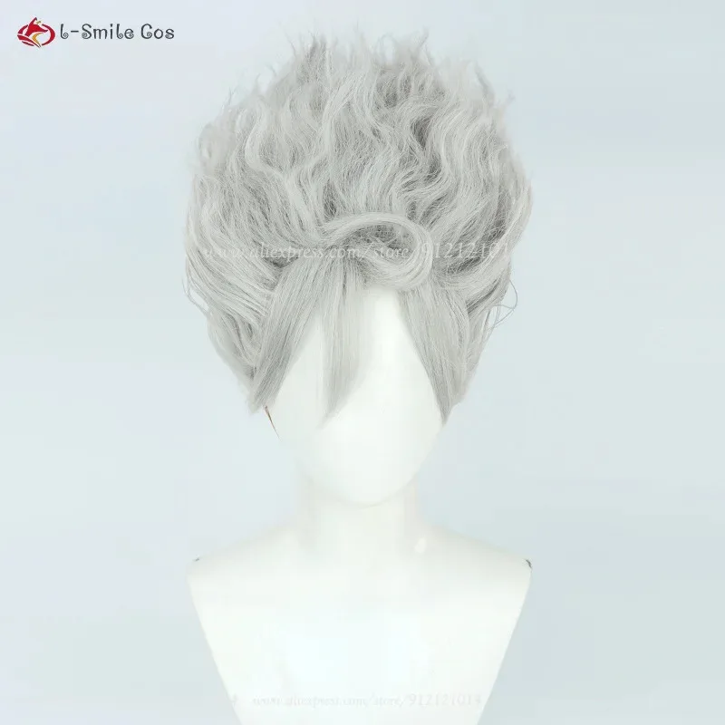 

Anime D Cosplay Monkey D. Luffy Silver Gray Curly Heat Resistant Synthetic Hair Halloween Wigs + Wig Cap