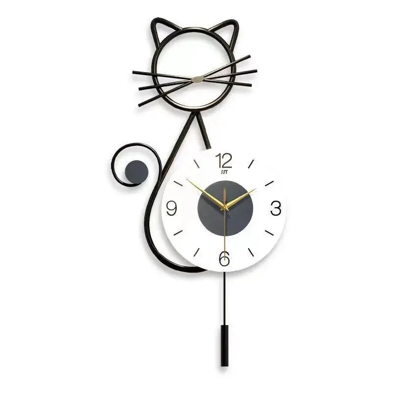 

36*73cm Modern Minimalist Metal Cute Cat Wall Clock Creative Mute Swing Wall Clock 3d Gift Children's Room Decoration Clock