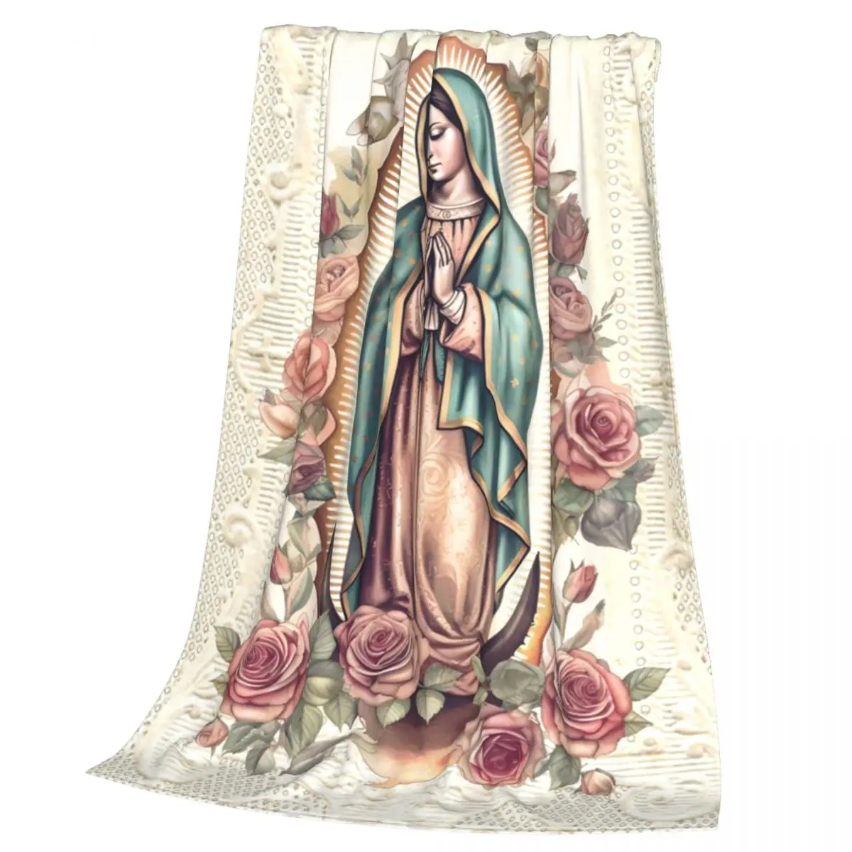Our Lady Of Guadalupe Virgin Mary And Roses Blanket Soft Warm Flannel Throw Blanket Bedspread for Bed Living room Picnic Home