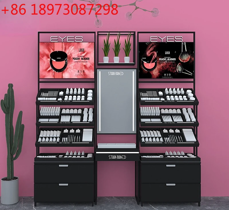 

Реквизит Шкаф для витрины для макияжа Железная деревянная полка для красок Косметический шкаф для витрины Рабочий стол