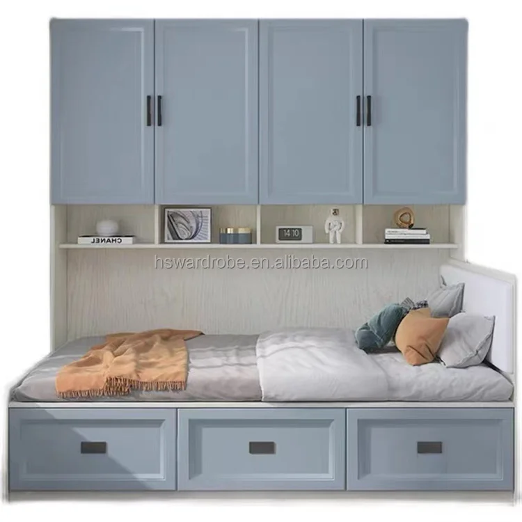 

Smart Children's Wooden Bed with Modern Design Swing Door Wardrobe and 3 Large Drawers for Big Storage
