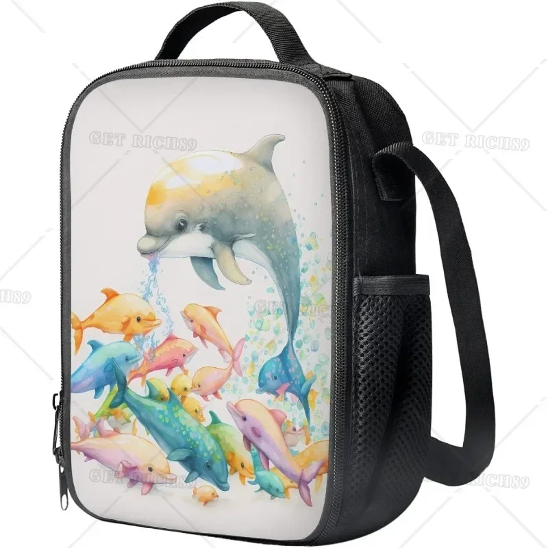 Ocean Whale Sea Animal Lunch Bag Insualted Colorful Lunch Box Reusable Portable Tote for Women Men with Strap for Picnic Work