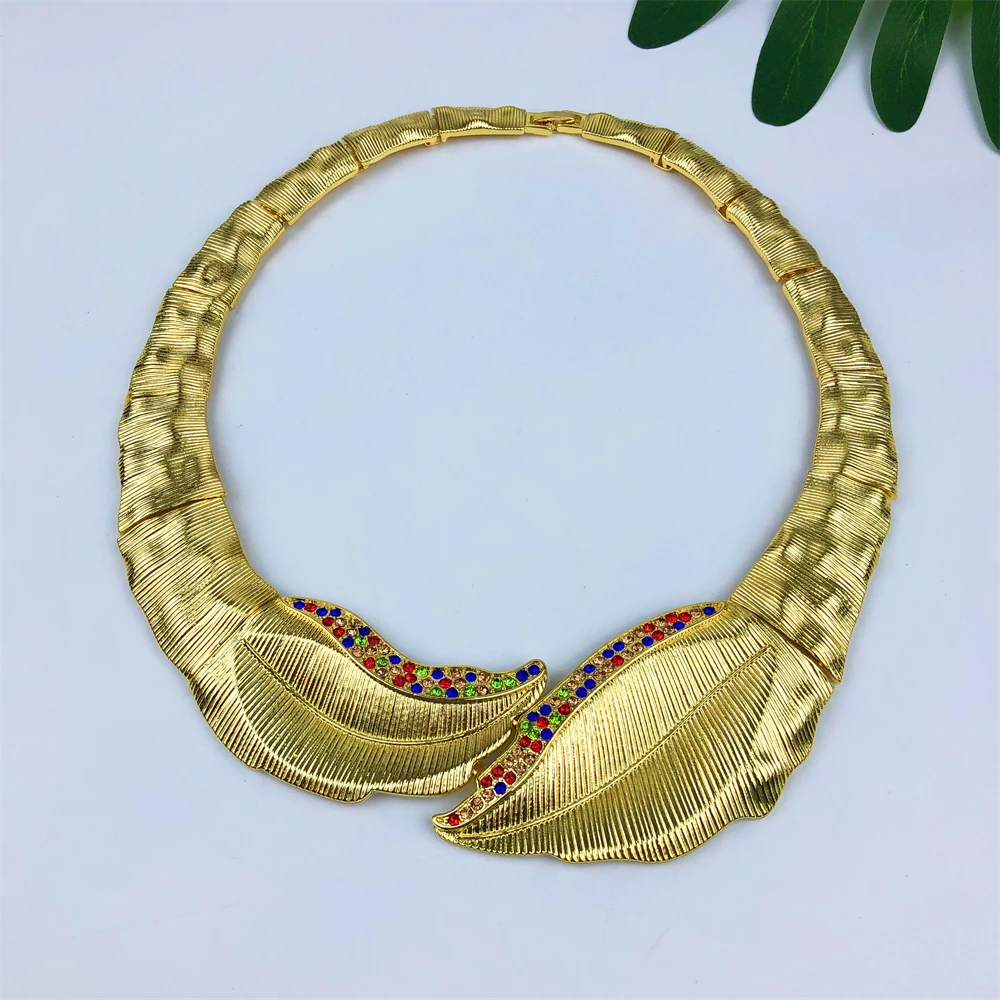 ESALE Africal Gold Color Jewelry Set Sparkly Prom Jewellery Design Necklace Bracelet Earrings Ring Dubai Bridal Wedding Gifts