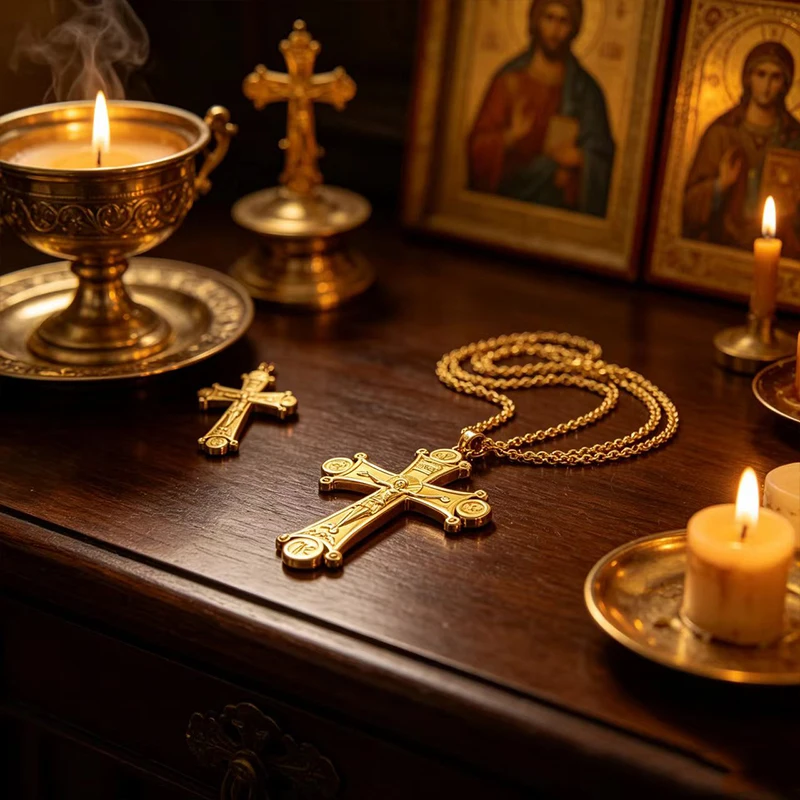Collier crucifix orthodoxe de qualité supérieure, plaqué or et argent, pendentif croix de Jésus, chaîne de 120 cm, bijoux religieux pour cadeau de dévotion