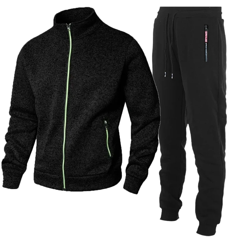2 Pieces Men's Stand Sweatshirts Zipper Cardigan Coats Outdoor Long Sleeve Streetwear Sport Warm Oversize Baggy Pants