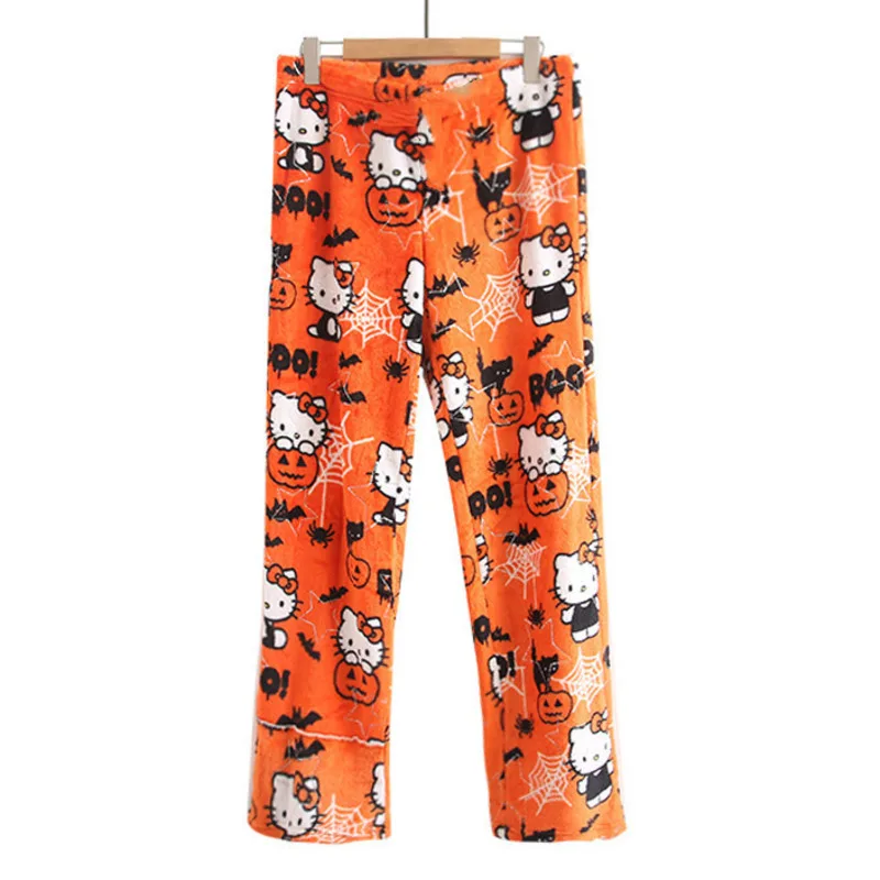 Miniso Weihnachten Hellokitty Pyjamas Hosen Sanrio Anime Bedruckte Fannel Hosen Elastische Taille Casual Hause Hosen Niedliche Hosen Mädchen