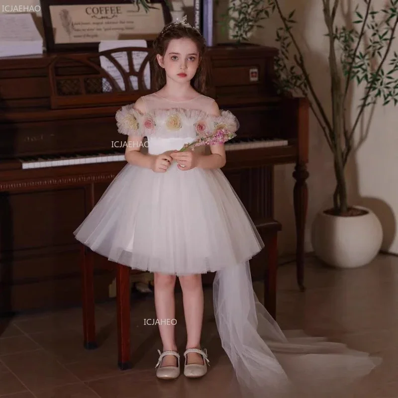 Flower Girl Wedding Dress Children Girls Princess Performance Pageant Formal Celebration Dresses Party Gown for Birthday Piano