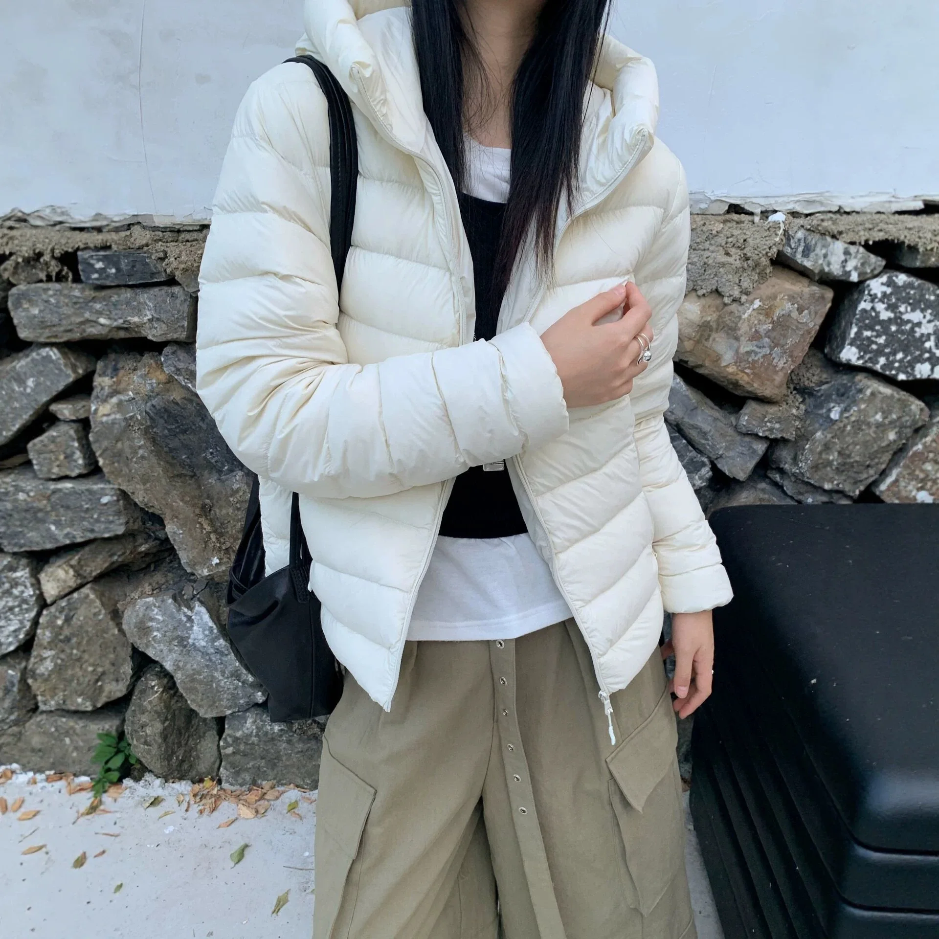 Ladies Padded Coat Lightweight Hooded Quilted Zip Up Long Sleeve Slim Fit Solid Color Warm Cozy Winter Pockets Outerwear Jacket